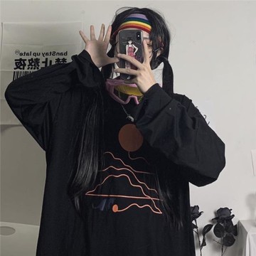 T恤長袖女學生韓版純棉原宿風小清新寬松印花上衣服時尚百搭新款【倪醬】