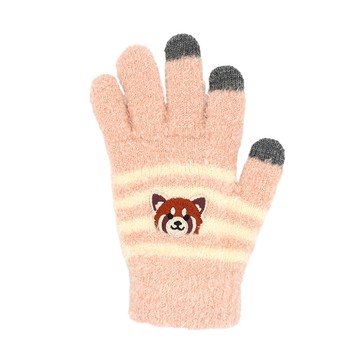 日本 TOMO - 大人可觸控短絨保暖手套-小浣熊-粉紅