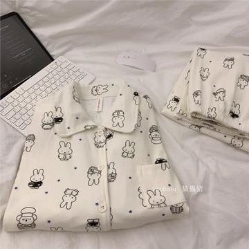 卡通米菲兔德絨雙面磨毛保暖睡衣女秋冬加厚套裝寬松可外穿家居服