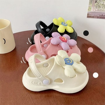 🎀biubiu童裝🎀2023夏季可愛公主風笑臉花diy超軟洞洞鞋通用輕便厚底防摔寶寶鞋