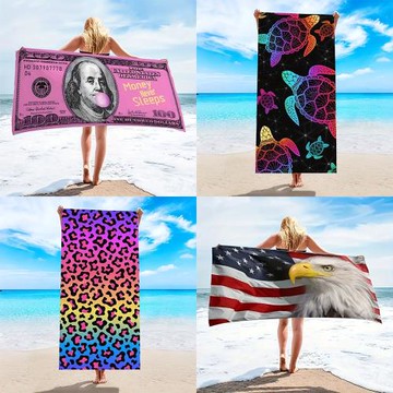 跨境代發temu希音tiktok爆款沙灘巾超細纖維成人游泳浴巾吸水毛巾