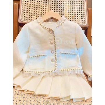 新品2025春秋款服裝女寶套裝網紗拼接外套百褶裙潮流時尚兩件套