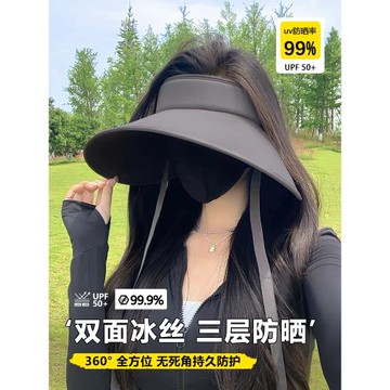 雙面冰絲空頂防曬帽女2025新款夏季遮陽帽大帽檐防紫外線太陽帽子