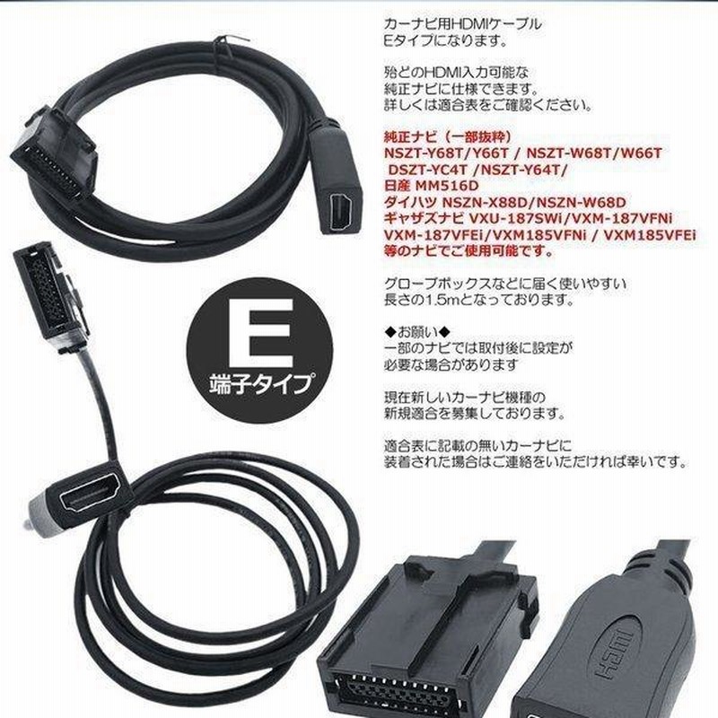 車 カーナビ用 HDMIケーブル Eタイプ 1.5m トヨタ ホンダ