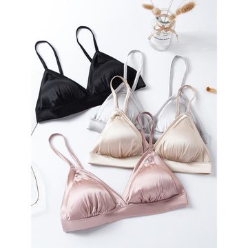 高定款緞面真絲法式三角杯內衣薄款光面無鋼圈舒適透氣桑蠶絲文胸