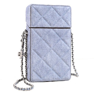 TORY BURCH 167746 Fleming 菱格丹寧鏈包/手機包.藍