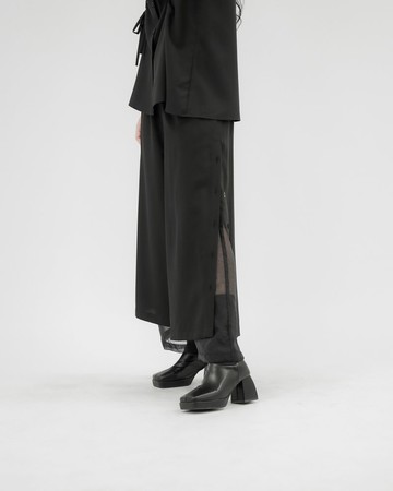 MUKK DESIGN 異材質微透視側排釦雙層褲