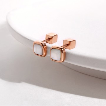 【MIESTILO】極簡方形｜珍珠母貝耳環精緻禮盒組(銀/玫瑰金/金)