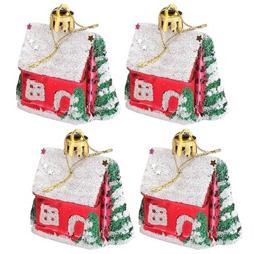 彩繪糖果房屋綠樹吊飾4入一組  24 x 6 x 4cm  紅色 + 綠色 + 白色  1組