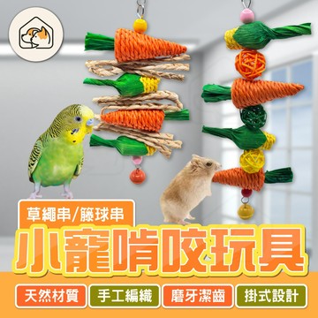 【掛式設計👍】編織啃咬玩具 寵物磨牙掛串 掛式鈴鐺玩具 磨牙玩具 啃咬串 鸚鵡玩具 鳥玩具 蘿蔔玉米草繩藤球 小寵玩具