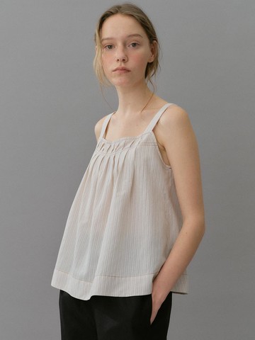 pleats stripe top [Italian fabric] (beige stripe)