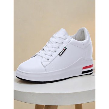 內增高小白鞋女2024年春季配裙子穿的鞋子增高顯瘦真皮休閑運動鞋