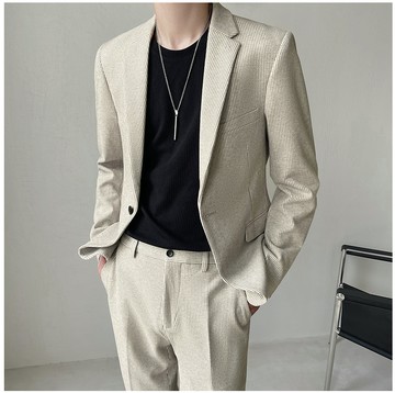 FINDSENSE X  男士高級感針織面料加厚小西裝外套上衣