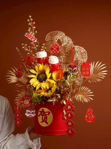 貝漢美輕奢高檔福桶花藝擺件客廳插花軟裝飾喬遷新居禮品搬家禮物