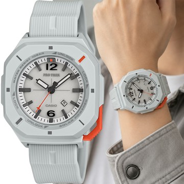 CASIO 卡西歐 PRO TREK 戶外登山錶 全磷光面盤太陽能手錶 學生錶-灰(PRJ-01AE-7)