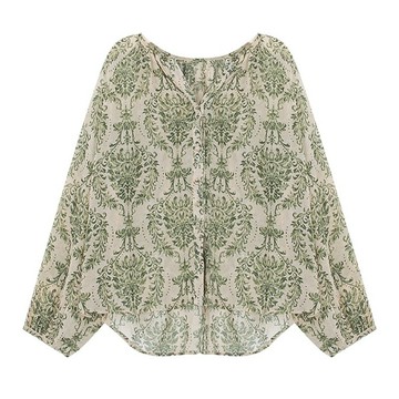 【巴黎精品】襯衫長袖上衣-樹葉碎花氣質寬鬆女裝a1fx18