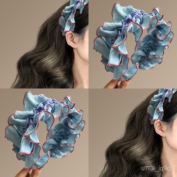 輕奢法式荷葉花邊褶皺髮箍女頭箍髮捆洗臉不掉防滑頭飾高顱頂新款