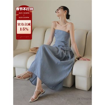 JWUNIQUE酒窩時尚套裝女2025夏季抹胸上衣長款闊腿褲半身裙兩件套
