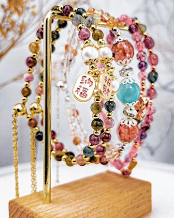 【彩色水晶設計手鏈】碧璽超七紅膠花水晶手鍊手串