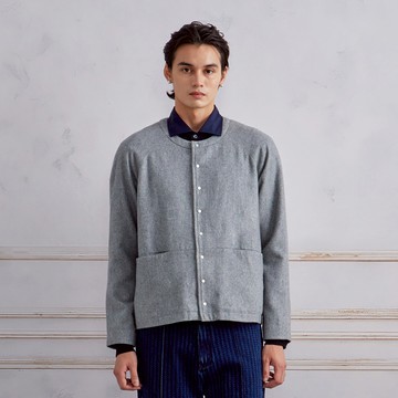 淺灰色羊毛混紡無領夾克-725213113012