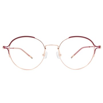 極．纖細輕款｜線圈造型波士頓框眼鏡 玫瑰金/紅