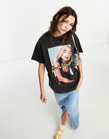 Stradivarius STR Dua Lipa t-shirt in black