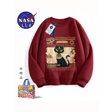 NASA聯名美式復古埃及貓咪衛衣男女秋冬季圓領寬松休閑情侶上衣男