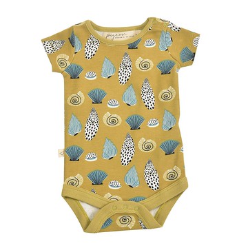 100%有機棉 夏季清爽 海洋貝殻系列 包屁衣 (金沙/青綠2色可選)