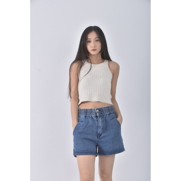 (XL) 高腰丹寧牛仔質感棉質純棉藍色短褲二手衣