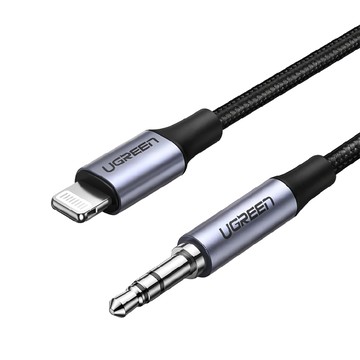 UGREEN 綠聯 iPhone MFi Lightning轉3.5mm 傳輸線 公對公  1m  深空灰  1條