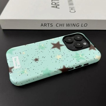✨限時特惠✨薄荷綠星星適用蘋果17pro手機殼iPhone16二合一菲林15/14/13雙層x