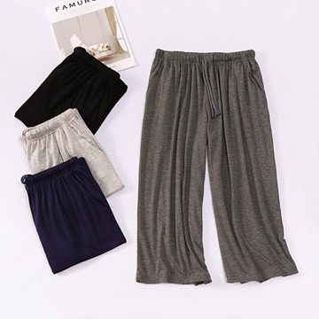 睡褲男夏莫代爾棉中褲薄大碼加肥家居褲寬松七分沙灘過膝短褲外穿