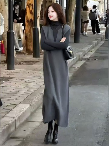 9th street 時尚背心連身裙｜韓系高級感灰色洋裝・秋季女神範套裝 (預購)