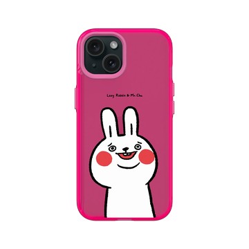iPhone 15 Clear 粉漾桃 - 懶散兔與啾先生 Lazy Rabbit and Mr.Chu - 傻笑