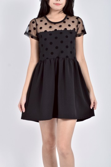 (S) miss hong短袖點點黑色洋裝