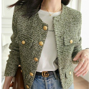 【巴黎精品】現貨+預購頂級法式毛呢外套大衣OL西裝小香風外套寬鬆秋冬大碼休閒女裝-羊毛短版粗花呢a1lk48