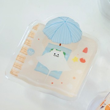 森蕗插畫 度假系列 日光浴白魟魚 滴膠手機氣囊支架 伸縮手機支架