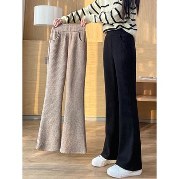 雪尼爾微喇褲子女秋冬款羊絨闊腿褲2025新款加絨加厚休閑喇叭女褲