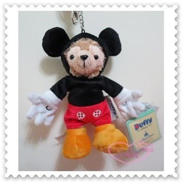 ♥小花花日本精品♥《Disney》迪士尼 達菲 米奇裝 站姿 絨毛玩偶 手機吊飾 鑰匙圈 香港限定 90210303