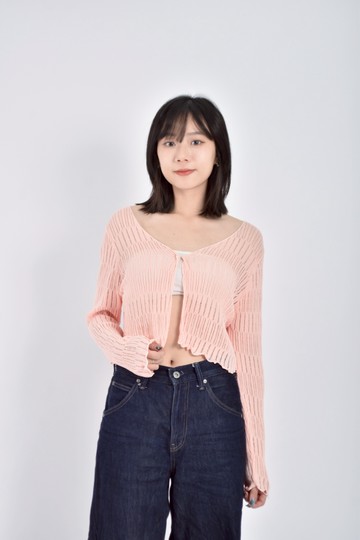 (M) 質感針織荷葉邊粉色罩衫