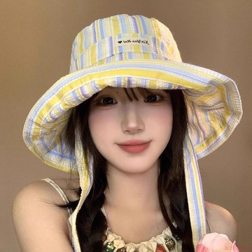 桃園出貨✨甜美星星帽檐格子漁夫帽夏季新款帽子韓系可愛遮陽綁帶薄款防曬帽