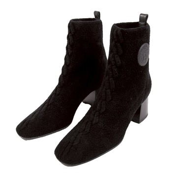 HERMES Volver 60 雪莉針織及踝短靴37號(黑色)