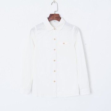 春季女裝清新學院風純色優雅翻領單排扣修身顯瘦長袖百搭襯衫