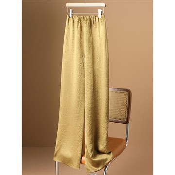 TGZ輕奢復古香檳金色醋酸直筒褲女秋季薄款國風百搭高級感紙片褲