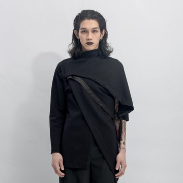 INF 袖胸片重構抽皺上衣