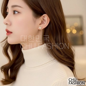 【CHU】韓國直輸 金蝶水鑽垂鍊造型 韓系耳環款