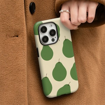 綠色梨子適用蘋果15promax手機套iphone16菲林14硬殼13二閤一女款