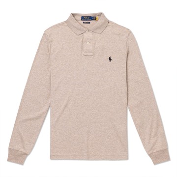 Polo Ralph Lauren RL 熱銷刺繡小馬PIMA棉透氣排汗長袖POLO衫(CUSTOM SLIM FIT)-燕麥色