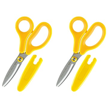 FitcutCurve 兒童30度弧線剪刀 左手用 SC-145ML 氟素加工刀刃不沾黏 安全圓形尖端附收納蓋 柔軟材質握柄  黃色  2個