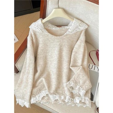 專柜撤回大牌剪標女裝法式蕾絲連帽毛衣女秋冬慵懶中長款針織上衣